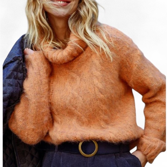 Molly Bracken Vibrant Orange Cowl Neck Sweater - Picture 1 of 11